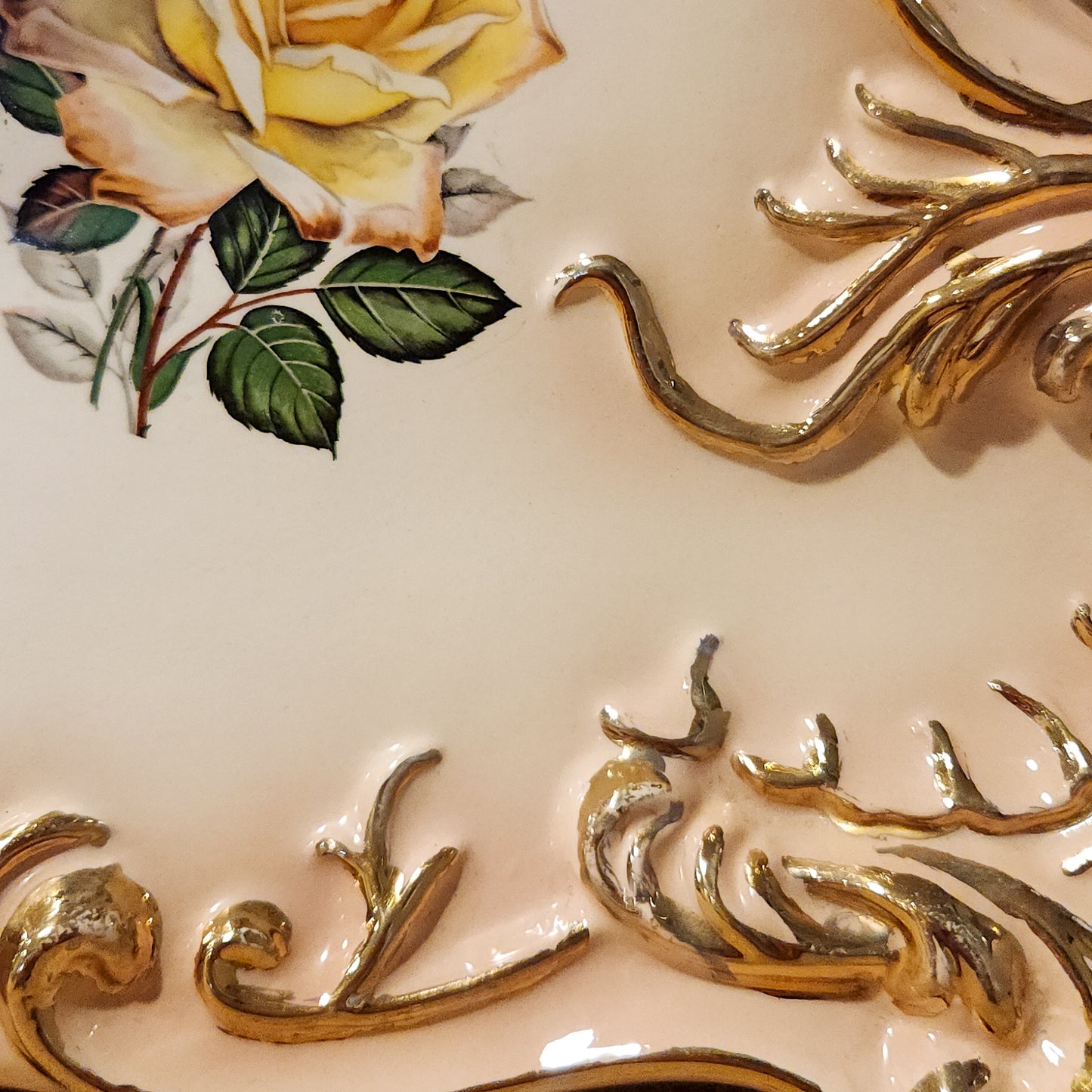 Yellow Rose Ceramic and Gold Mantel Clock