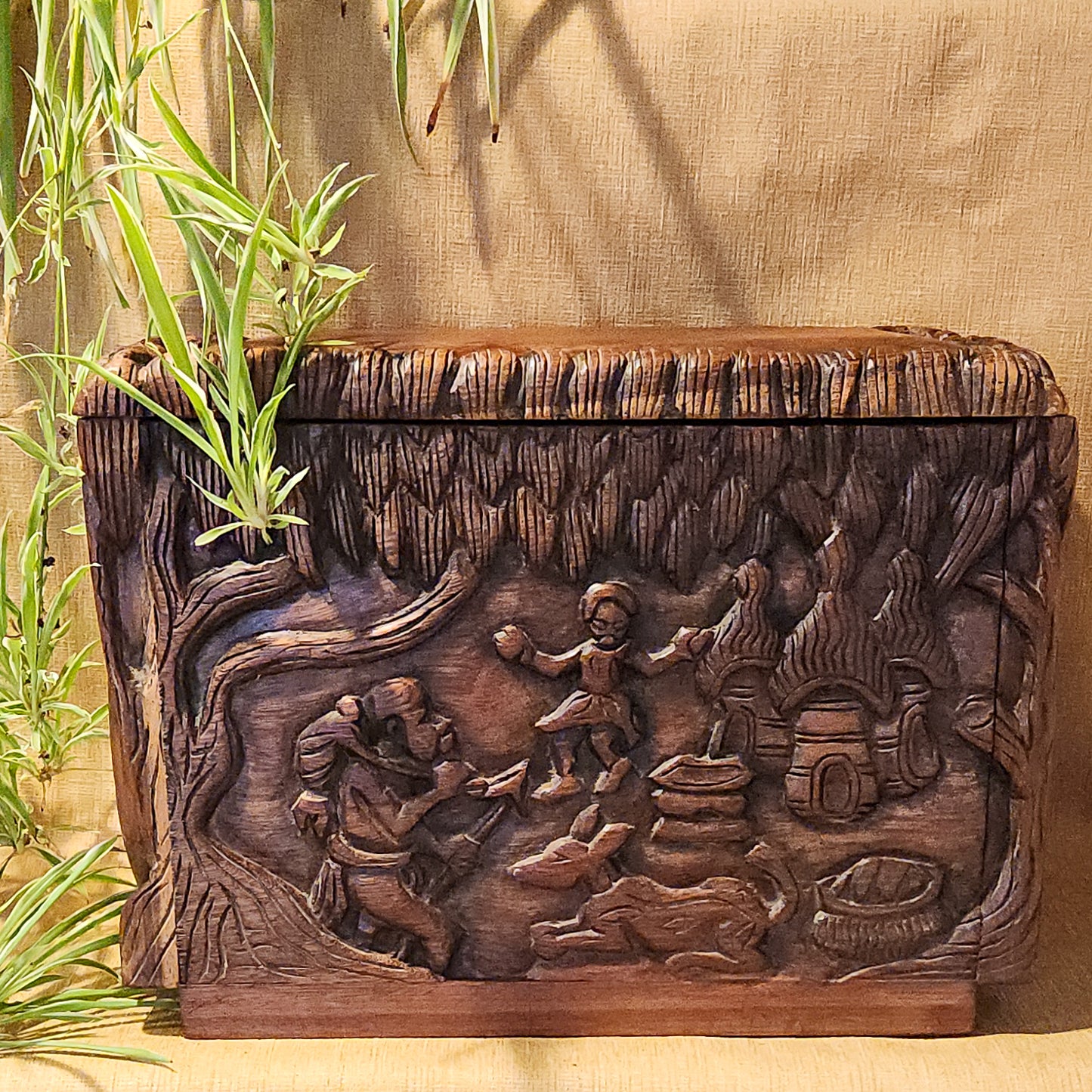 Carved Teak Wood Trunk