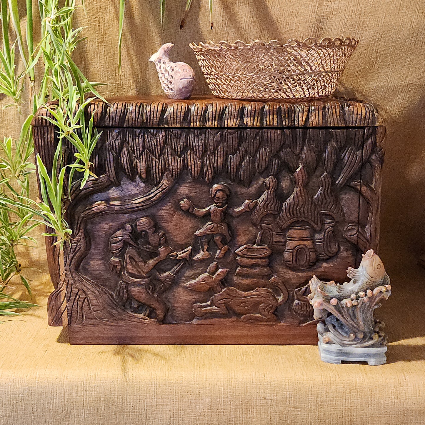 Carved Teak Wood Trunk