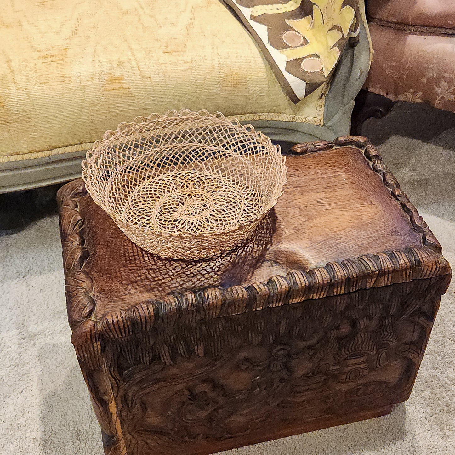 Carved Teak Wood Trunk