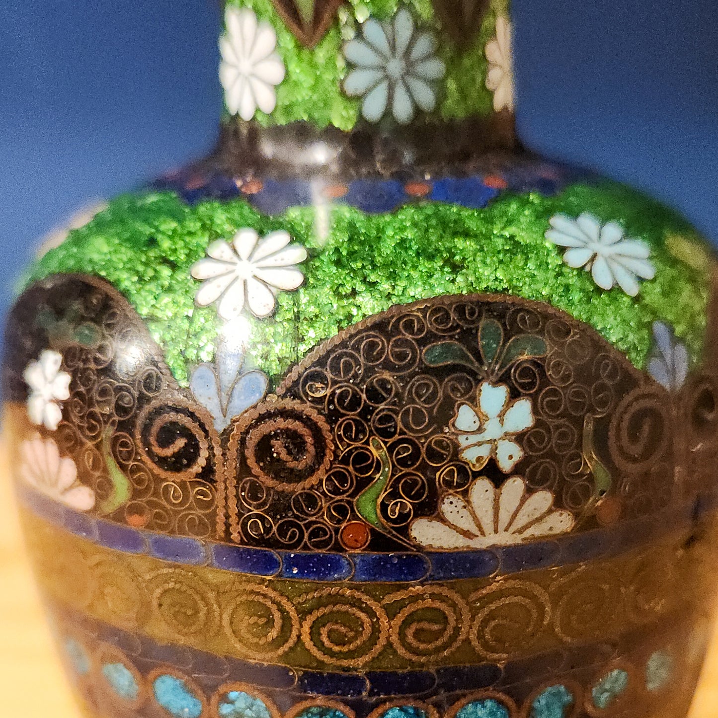 Black Floral Cloisonne Vase, 6"