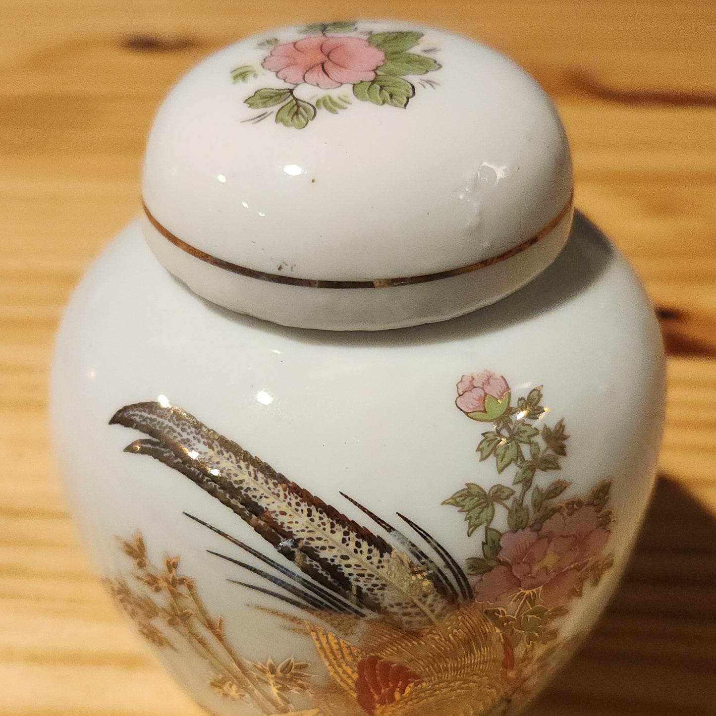 Pheasant Lidded Jar, 4.5"