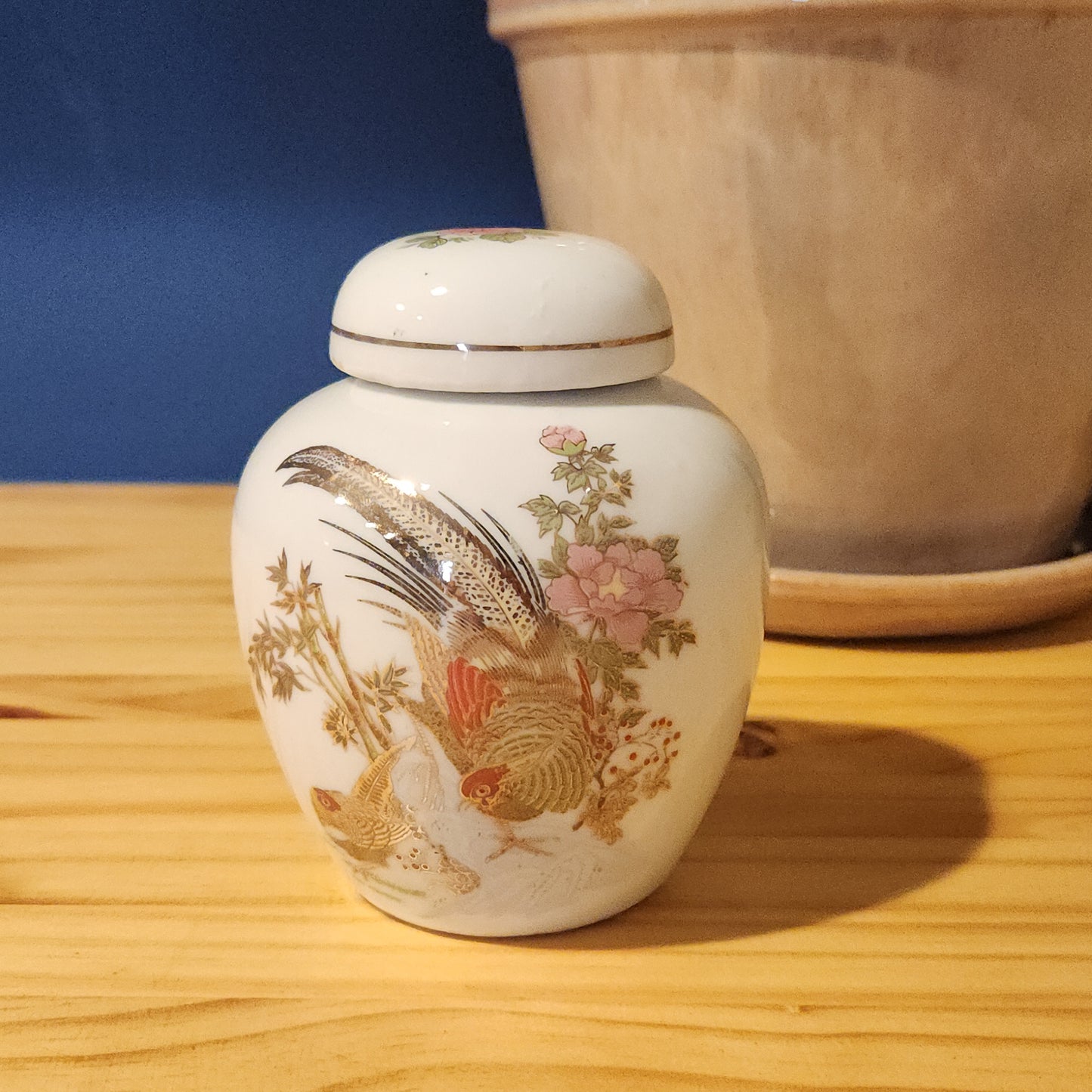 Pheasant Lidded Jar, 4.5"