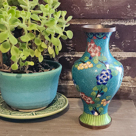 Turquoise Cloisonne Vase, 7"