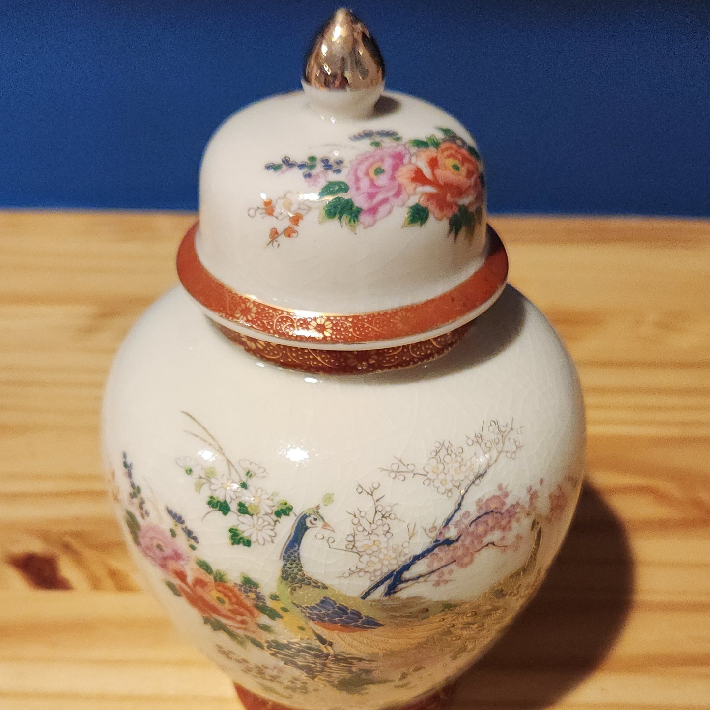 Peacock Satsuma Jar, 8"