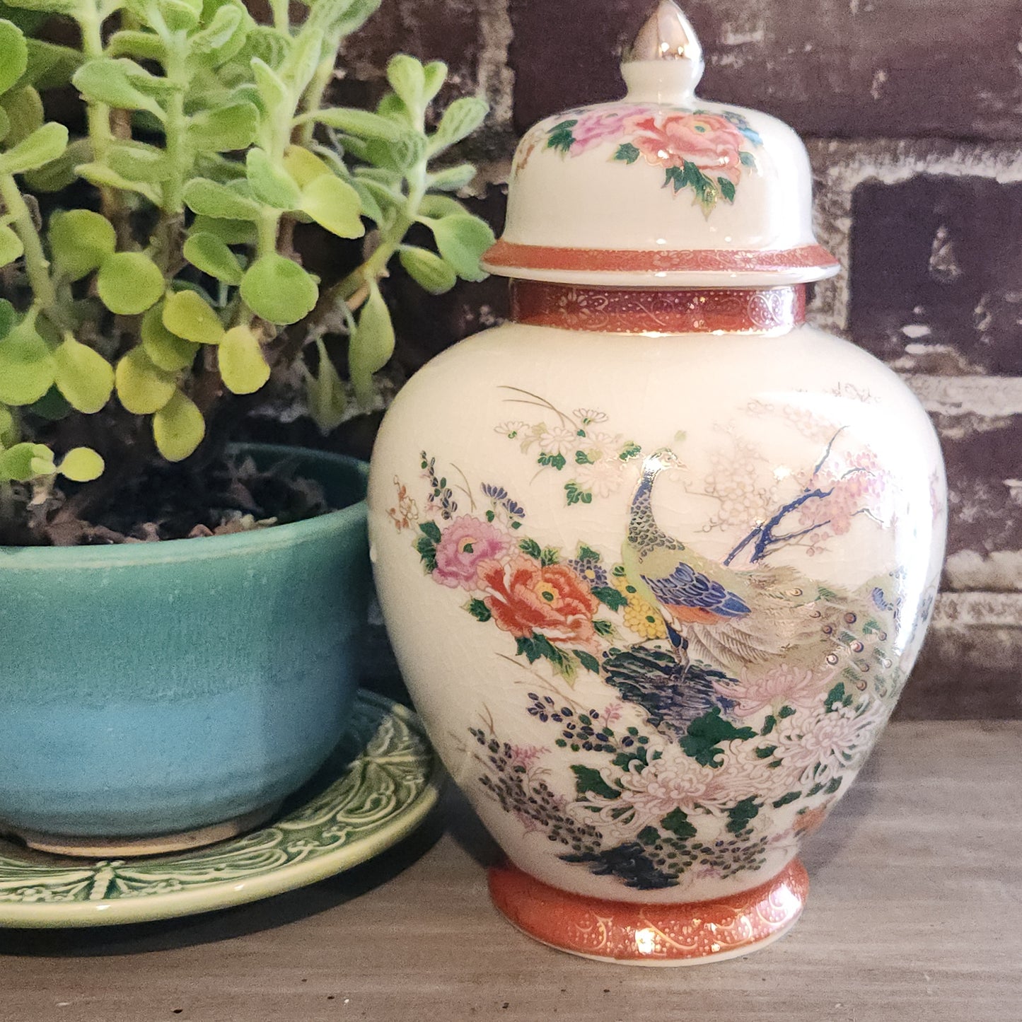 Peacock Satsuma Jar, 8"