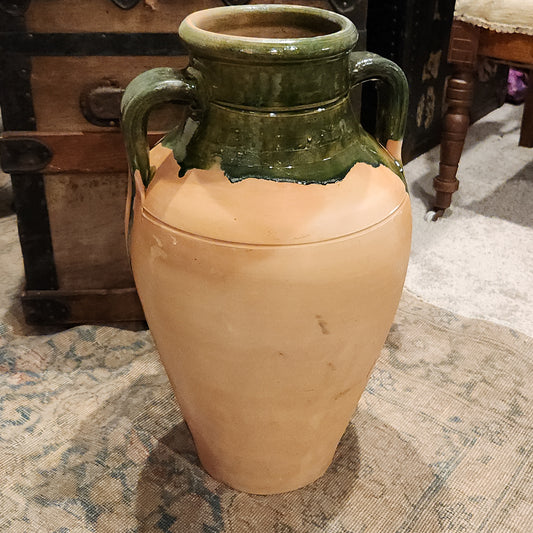 Terracotta Olive Jar with Dark Green Drip Glaze