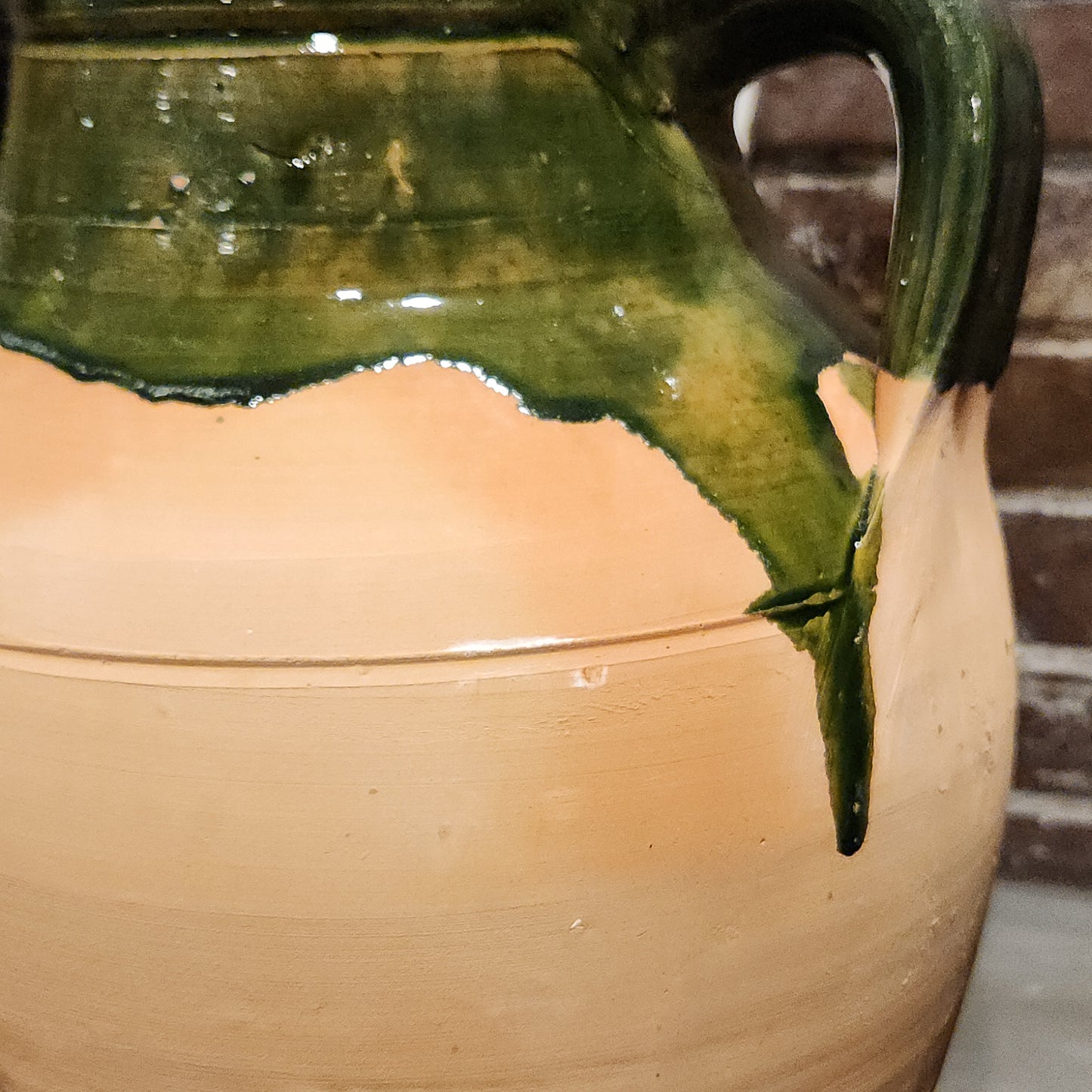 Terracotta Olive Jar with Dark Green Drip Glaze