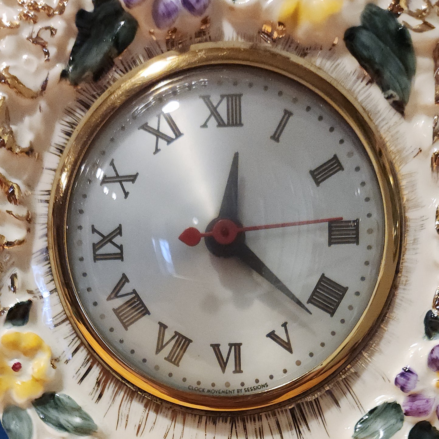 Floral Ceramic and Gold Mantel Clock