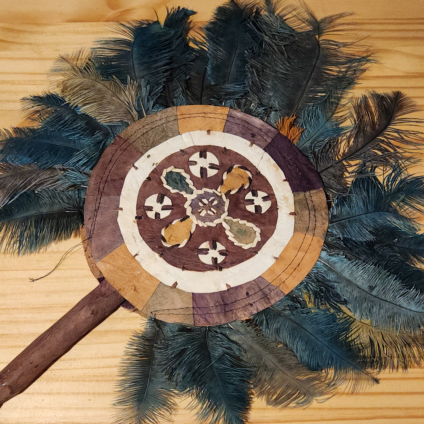 Leather and Feather Hand Fan