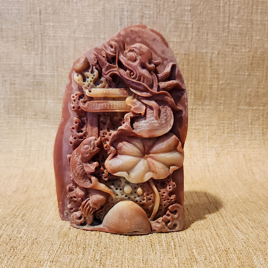 Shoushan Dragon and Fish Figurine