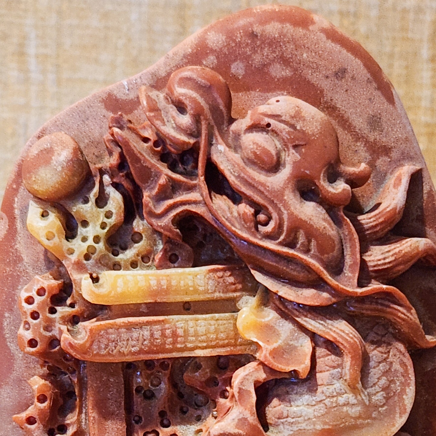 Shoushan Dragon and Fish Figurine