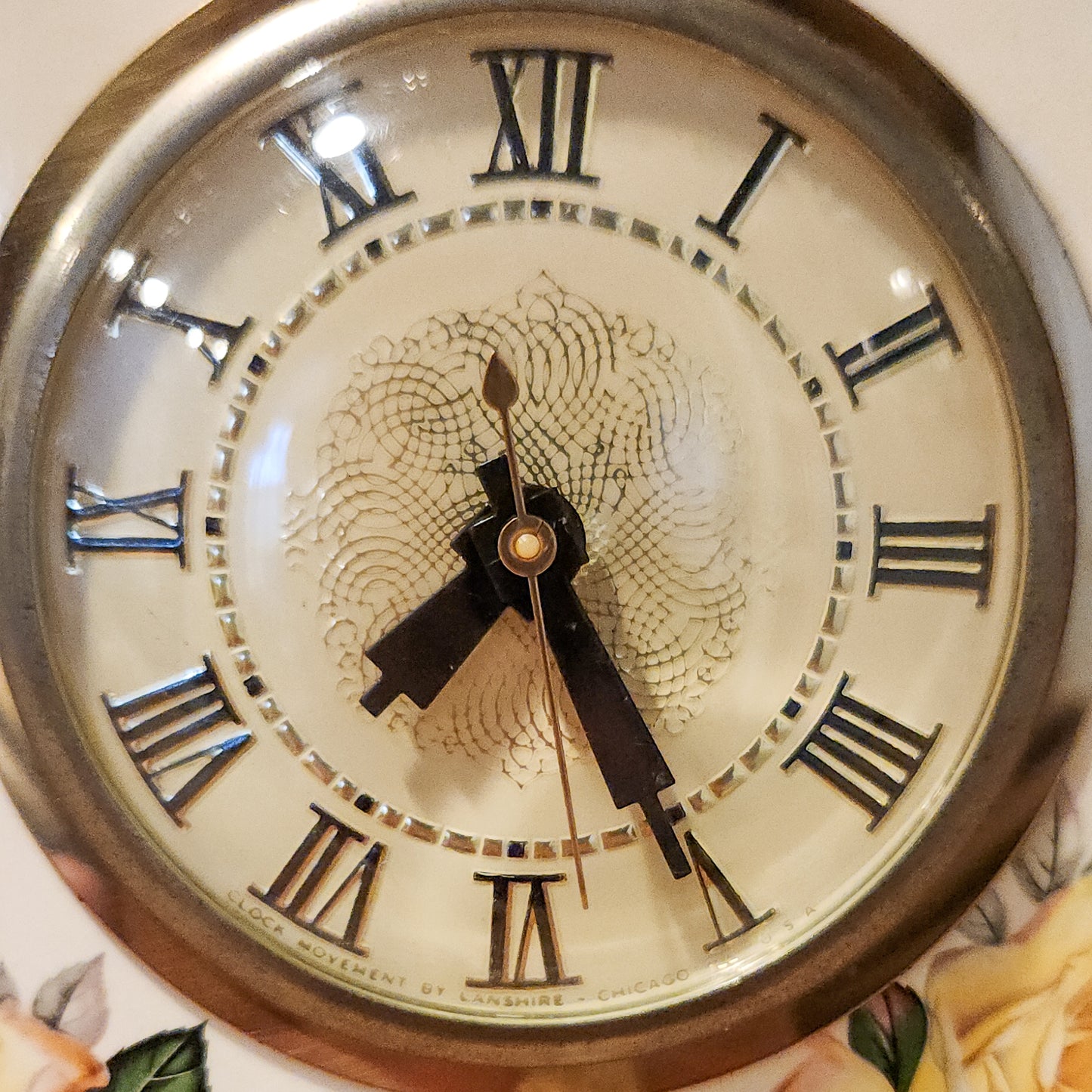 Yellow Rose Ceramic and Gold Mantel Clock