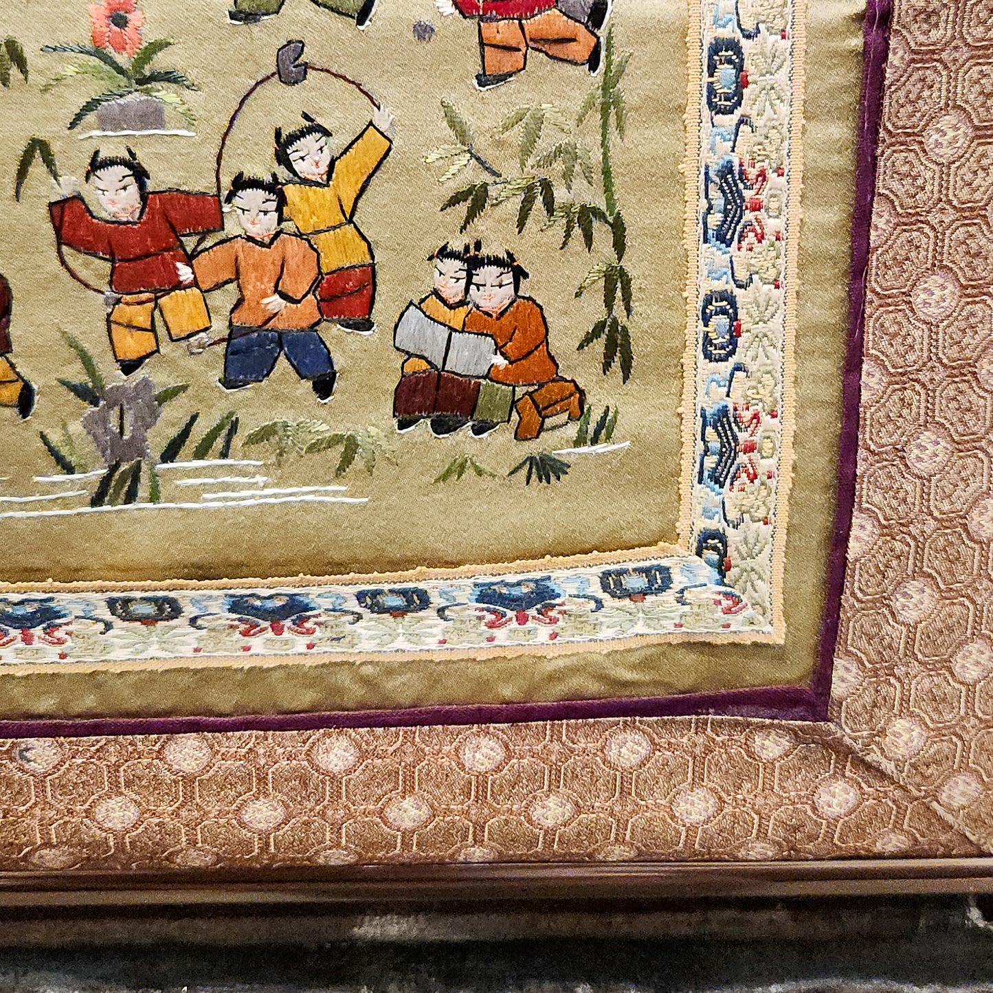 Silk Embroidered Textile with Children
