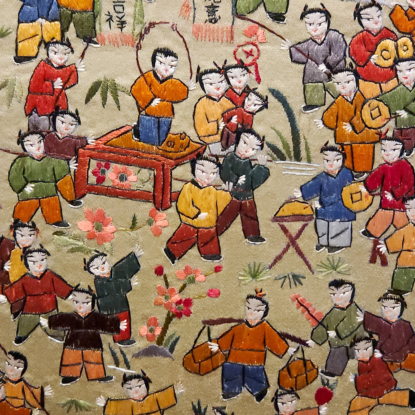 Silk Embroidered Textile with Children
