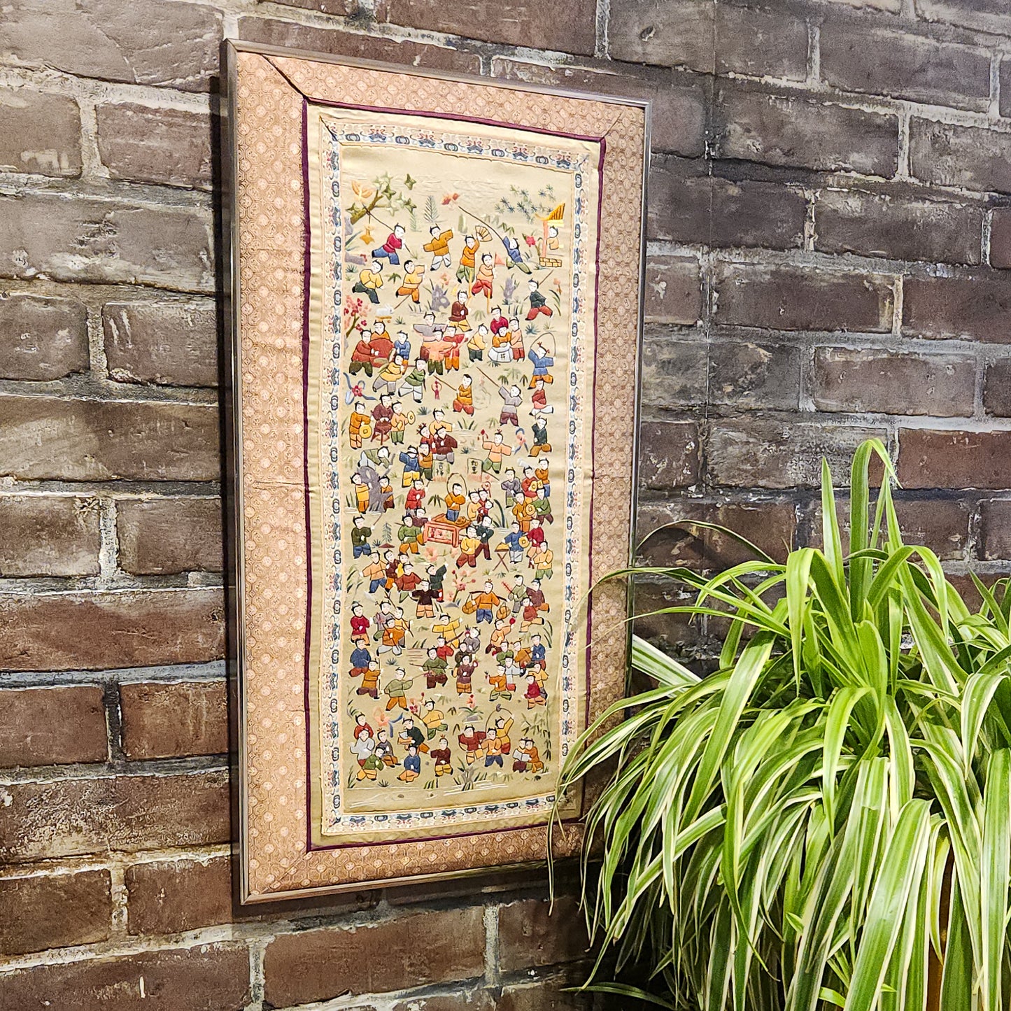 Silk Embroidered Textile with Children