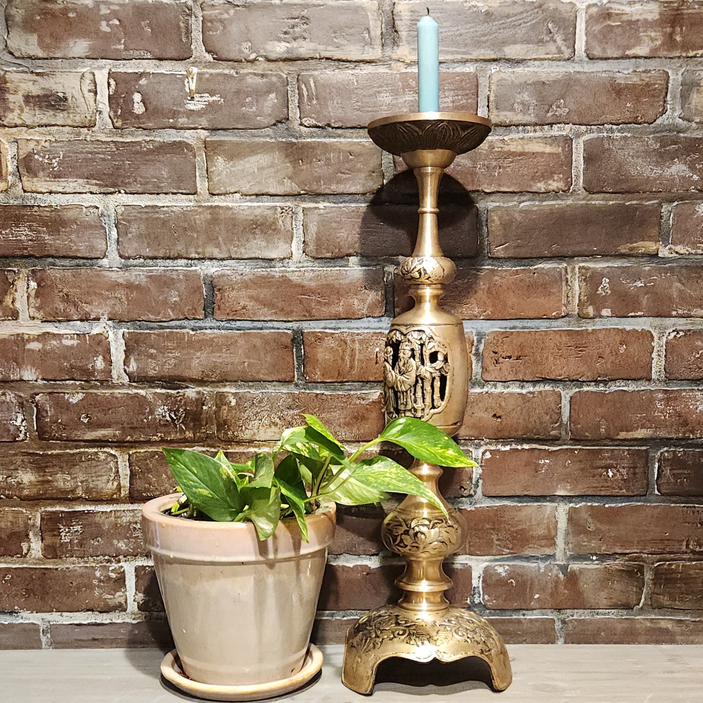 Brass Buddhist Candlestick, 22.5"