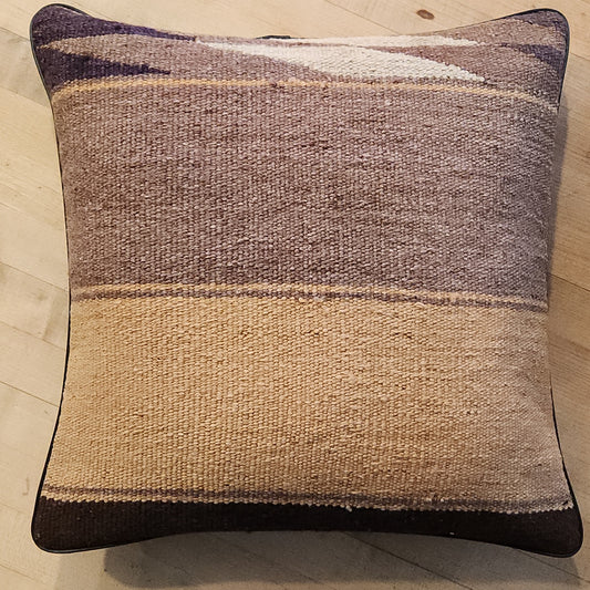 Clay Colored Striped Kilim Pillow Cover with Textured Satin Back