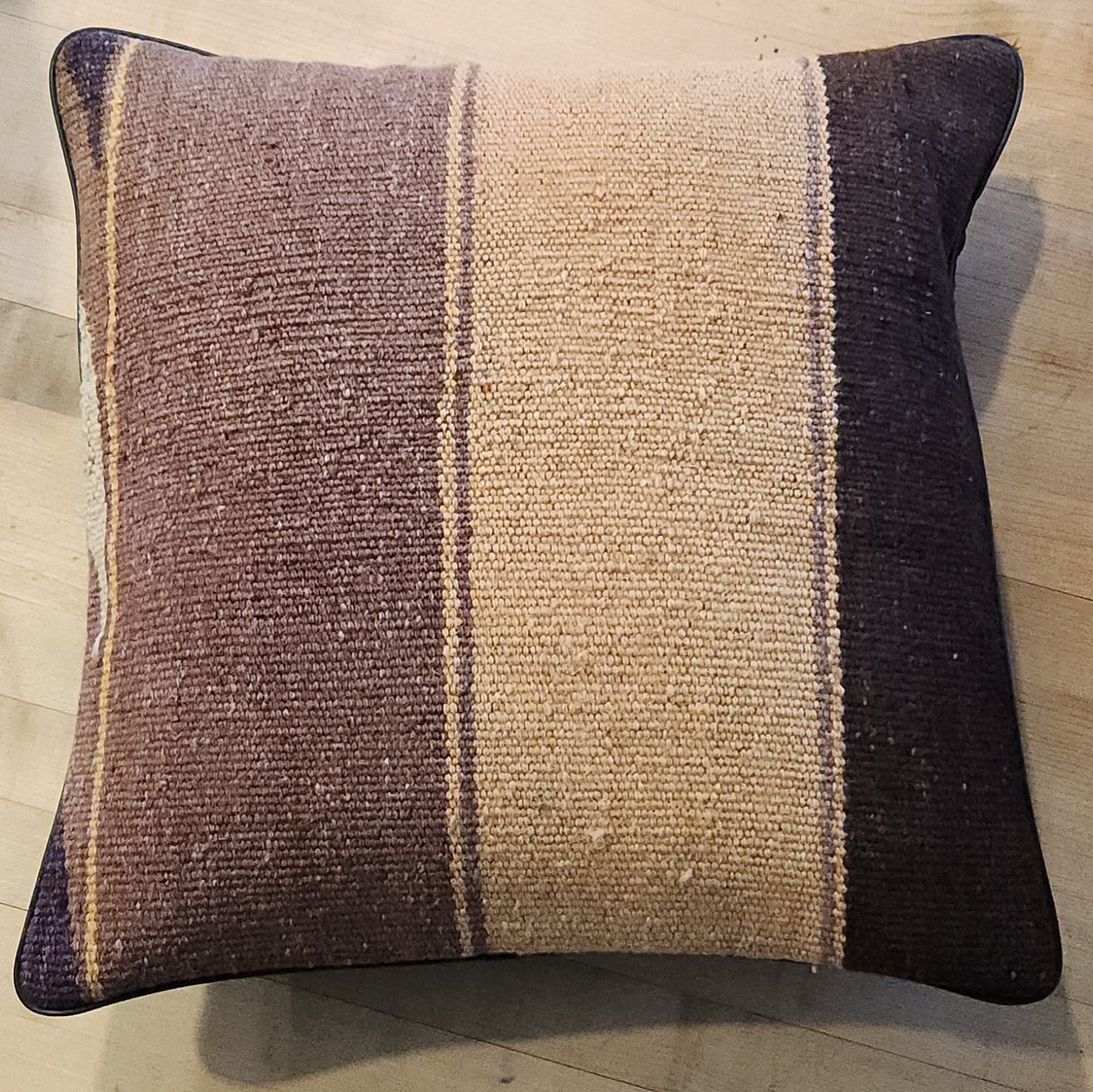 Clay Colored Striped Kilim Pillow Cover with Satin Back