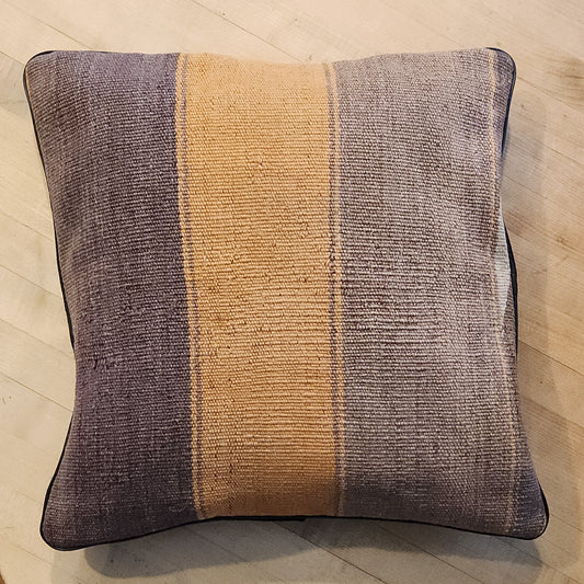 Clay Colored Striped Kilim Pillow Cover with Cotton Back